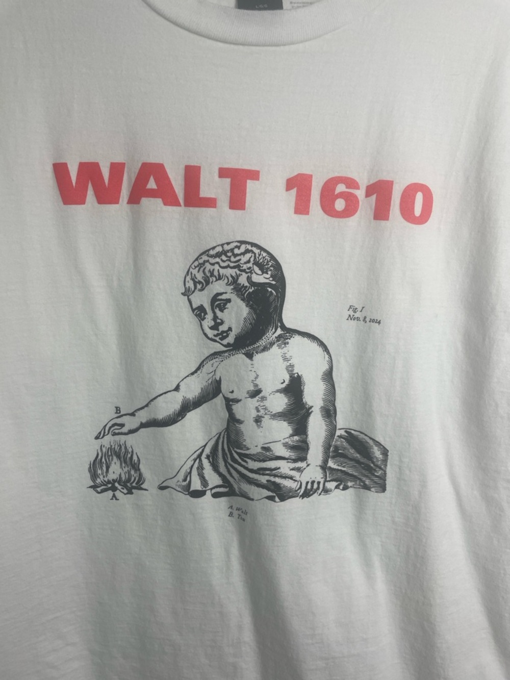 Hanes Beefy White Short Sleeve Tee with WALT 1610 Cherub Graphic Size Large